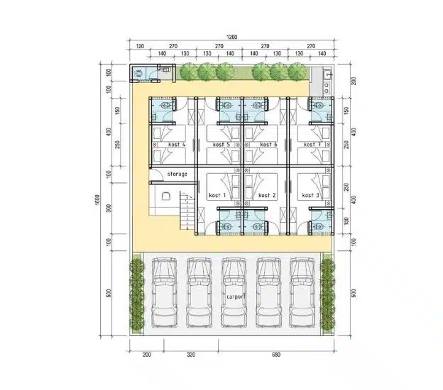 Denah Kos kosan dengan Area Resepsionis